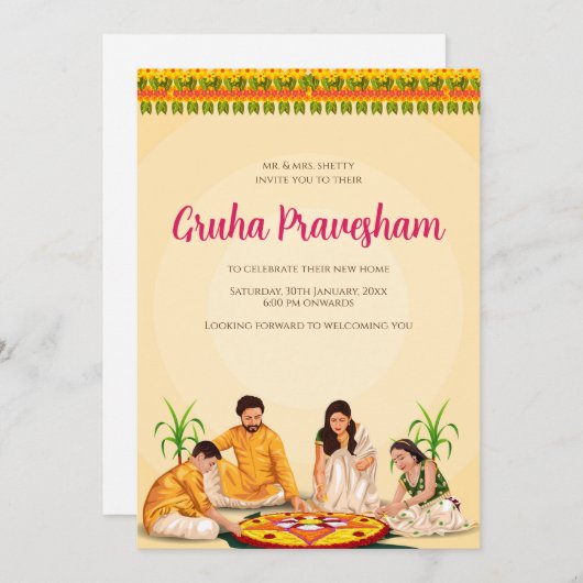 Tamil Housewarming nodigen Telugu uit als Grihapra Kaart (Voorkant / Achterkant)
