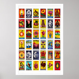 Tamil luciferdoosje label collage print, grid post poster