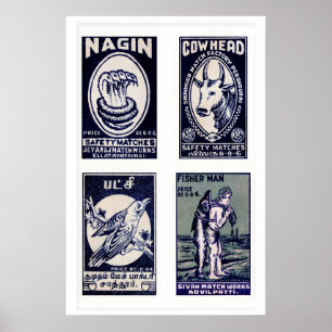 Tamil luciferdoosje wandkunst vintage blauwe raste poster