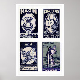 Tamil Matchbox Wall Art Vintage Blue Grid - Retro Poster