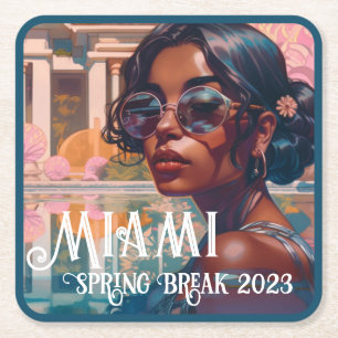 Tamil Woman Miami Resort Pool Painting Vierkante Kartonnen Onderzetter