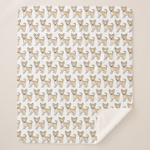 Tamme Chihuahua Cartoonhondpatroon Met Effen Vacht Sherpa Deken