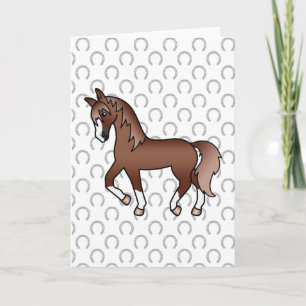 Tamme Kastanje Kleur Paard Mooie Cartoon Illustrat Kaart