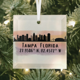 Tampa FL City Skyline Glass Ornament