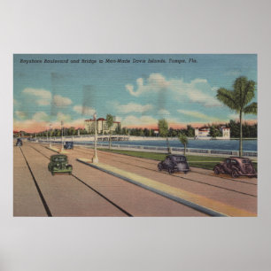 Tampa, FL - Uitzicht van Bayshore Blvd, Bridge Poster