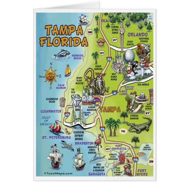 Tampa Florida Cartoon Map (Voorkant)