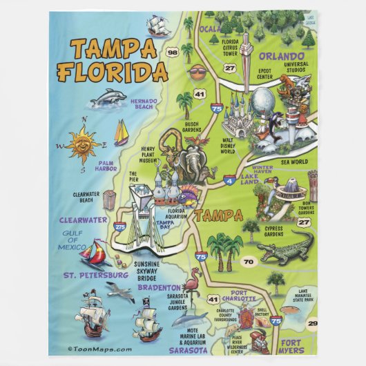 Tampa Florida Fun Map Fleece Deken (Voorkant)