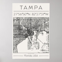 Tampa Florida Houtskool City Map Poster ModernUrba