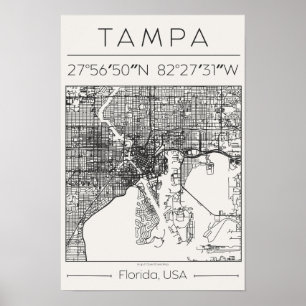 Tampa Florida Houtskool City Map Poster ModernUrba