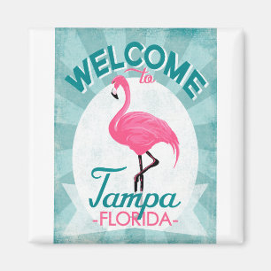 Tampa Florida Pink Flamingo - Retro Travel Magneet