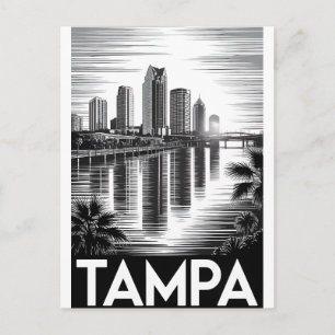 Tampa Florida Silhouette Zwart Wit Houtsnede Feestdagenkaart