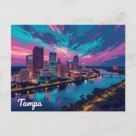 Tampa Florida Skyline Night Art Briefkaart