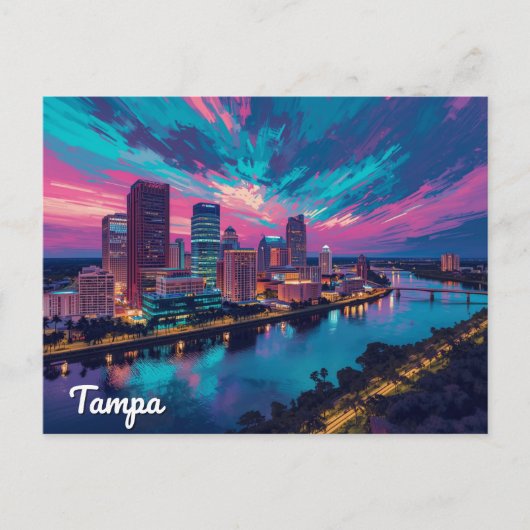 Tampa Florida Skyline Night Art Briefkaart (Voorkant)