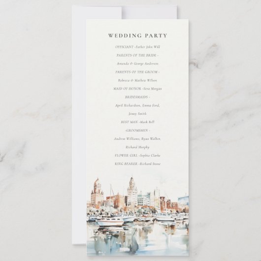 Tampa Florida Skyline Watercolor Wedding Programme (Dos)