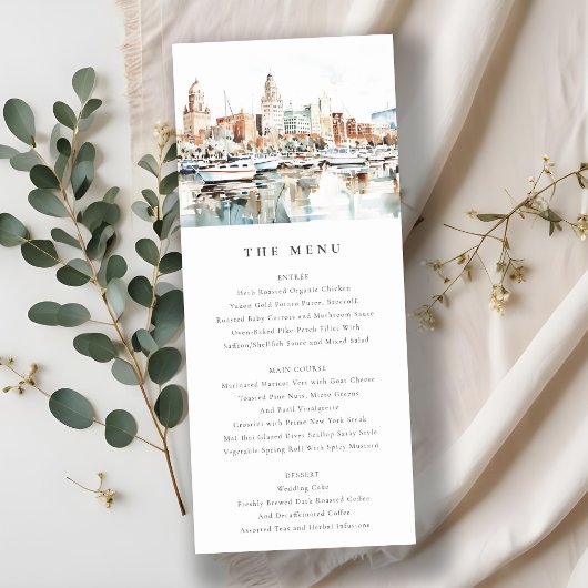 Tampa Florida Skyline Waterverf Wedding Menu Kaart
