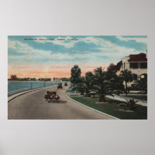 Tampa, Florida - Uitzicht van Bayshore Blvd Poster
