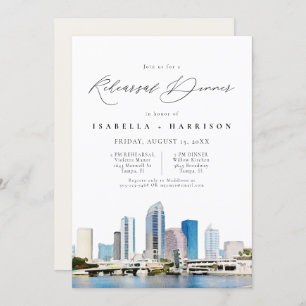 TAMPA Waterverf Skyline Florida Rehearsal Dinner Kaart