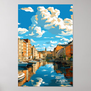 Tampere Finland Travel Art Vintage Illustratie Poster