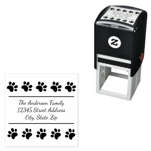 Tampon Auto-encreur 10 Empreintes de pattes - Timbre Carré auto-alluma (En situation)