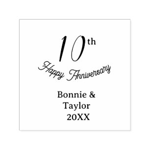 Tampon Auto-encreur 10e anniversaire de mariage nom pastel pêche rétro