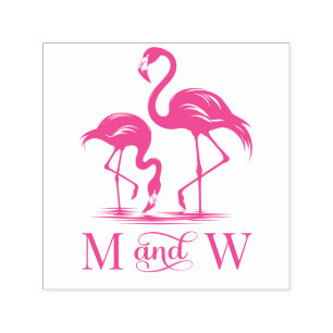 Tampon Auto-encreur 2 Flamants Couple Mariage 2 Monogramme Initial