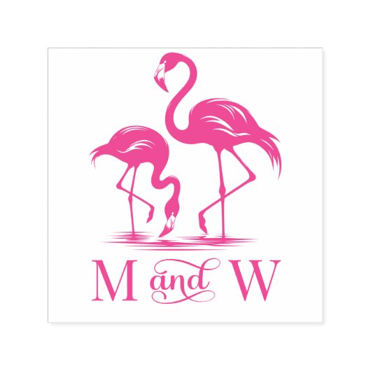 Tampon Auto-encreur 2 Flamants roses Couple Mariage 2 Monogramme initi (Design)