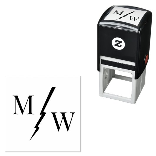 Tampon Auto-encreur 2 Monogramme Initial avec Entretoise Foudre (En situation)