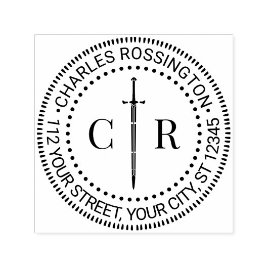 Tampon Auto-encreur 2 Monogramme Initial Sable #1 Nom Adresse de Retou (Design)