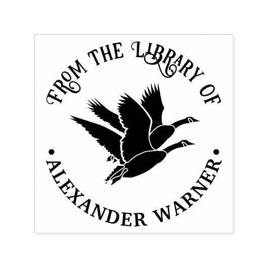 Tampon Auto-encreur 2 Oies dans la bibliothèque de vol Nom du livre (Design)