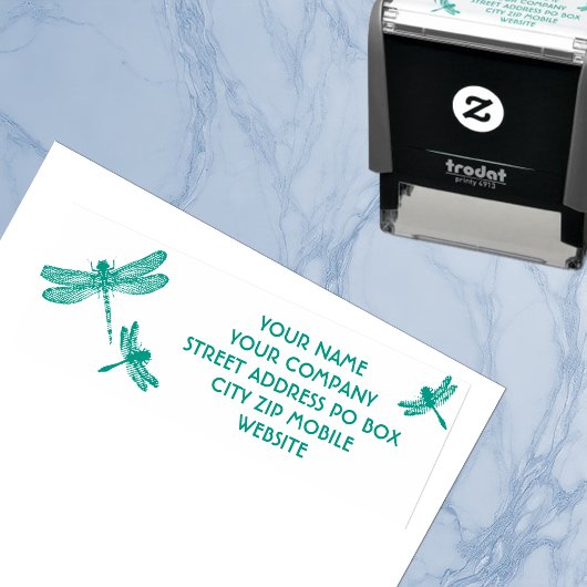 Tampon Auto-encreur 3 DRAGONFLIES insecte adresse professionnelle pers