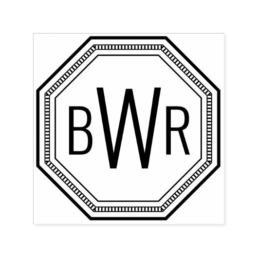 Tampon Auto-encreur 3 Lettre initiale Monogramme #1 Cadre octogonale (Design)