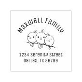 Tampon Auto-encreur 3 mignonnes Cartoon Birds Arched Adresse familiale (Design)