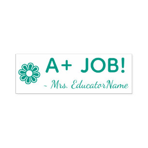 Tampon Auto-encreur "A+ JOB !" + Nom de l'enseignant de l'école Timbre