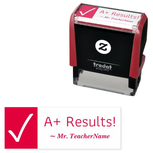 Tampon Auto-encreur "A+ Résultats !" Timbre en caoutchouc de l'enseign (En situation)