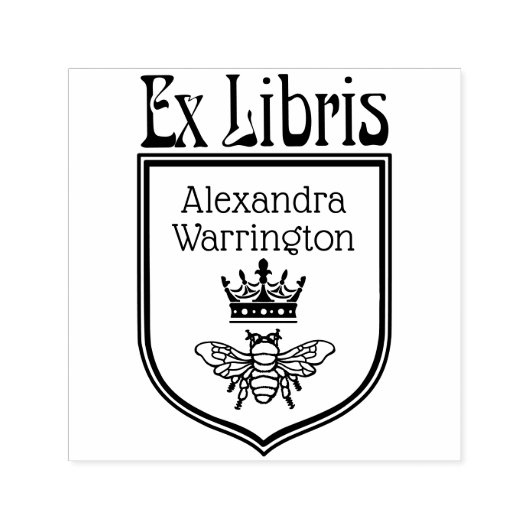 Tampon Auto-encreur Abeille avec Couronne Crest Emblem Ex Libris Nom d (Design)