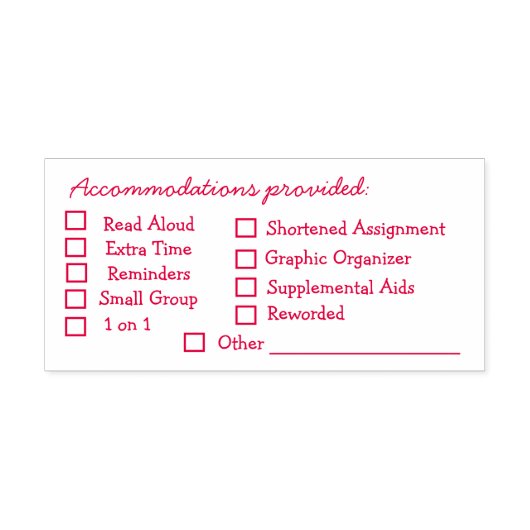 Tampon Auto-encreur Accommodations Provided Checklist Stamp (Design)