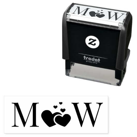 Tampon Auto-encreur Accrocher les coeurs Couple Mariage 2 Monogm initi (En situation)