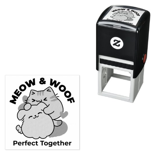 Tampon Auto-encreur Adorable chat et chien Hug - Meow & Woof Design (En situation)