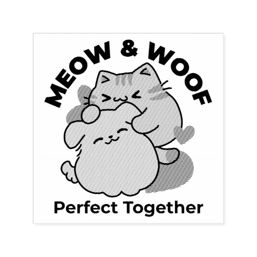 Tampon Auto-encreur Adorable chat et chien Hug - Meow & Woof Design (Design)