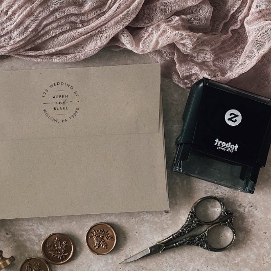 Tampon Auto-encreur Adresse circulaire Mariage de script moderne