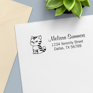 Tampon Auto-encreur Adresse de chat Tabby Cute