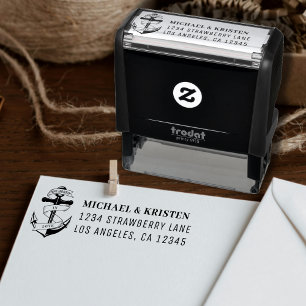 Tampon Auto-encreur Adresse de mariage avec ancre nautique « Ancrés da