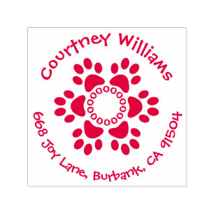 Tampon Auto-encreur Adresse de retour de fleurs Empreintes de pattes T