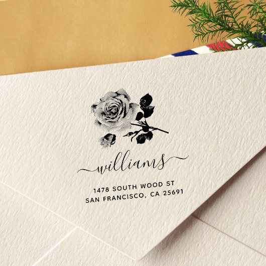 Tampon Auto-encreur Adresse de retour de la calligraphie rose