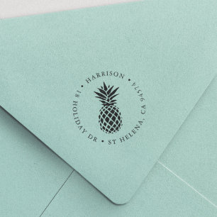 Tampon Auto-encreur Adresse de retour de la ronde d'ananas tropicale