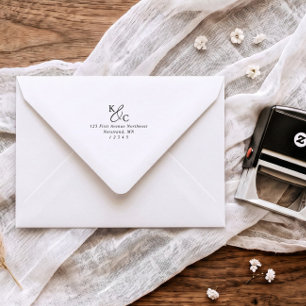 Tampon Auto-encreur Adresse de Retour de Mariage avec Initiales Modern