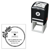 Tampon Auto-encreur Adresse de retour de mariage circulaire en laurier (En situation)