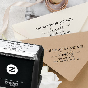 Tampon Auto-encreur Adresse de retour de mariage élégante Futur M. et