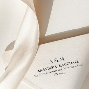 Tampon Auto-encreur Adresse de retour de mariage minimal blanc moderne