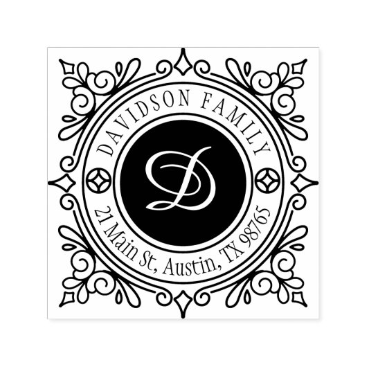 Tampon Auto-encreur Adresse de retour de monogramme classique personna (Design)